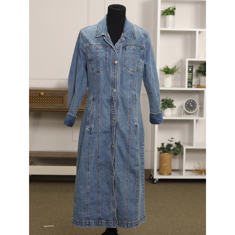 Habitual Denim Midi Shirt Dress Button Front Collared Balsam Blue NWT Medium - Picture 2 of 13